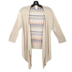 Chicos Open Front Cardigan Womens Size 1 US M/8 Sweater Tan Geometric Back